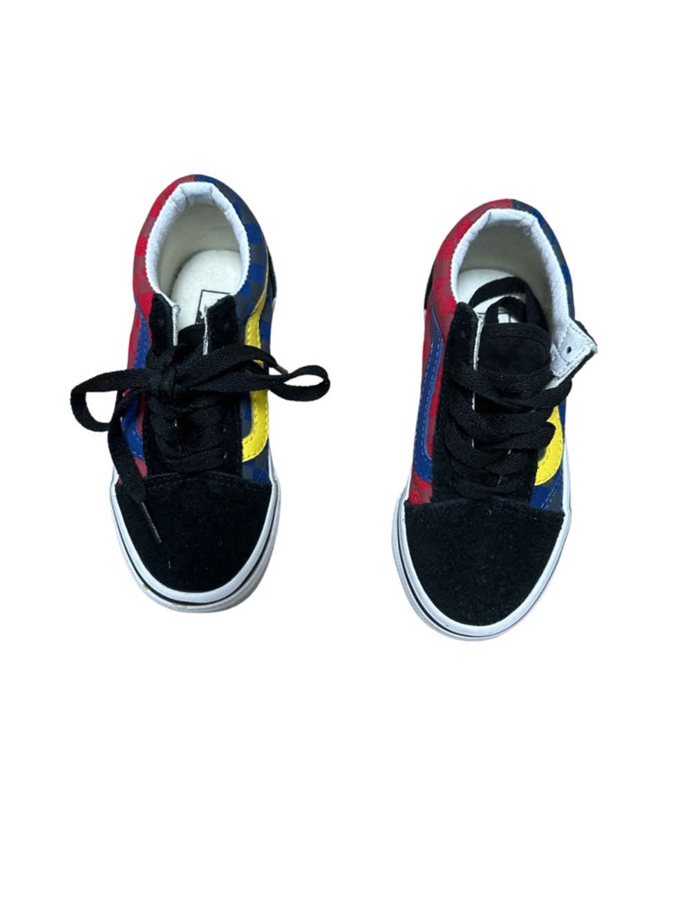 Vans Kids Old Skool Low-Top Sneakers in Black with Red, Blue, and Yellow Size 11